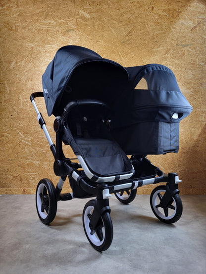 Bugaboo - Donkey 3 Twin Geschwisterwagen (2xsportsitze / 2xbabywanne) Inkl. Seitliche Gepäcktasche - Black in Gutem