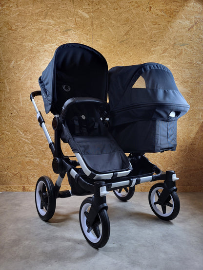 Bugaboo - Donkey 3 Twin Geschwisterwagen (2xsportsitze / 2xbabywanne) Inkl. Seitliche Gepäcktasche - Black in Gutem