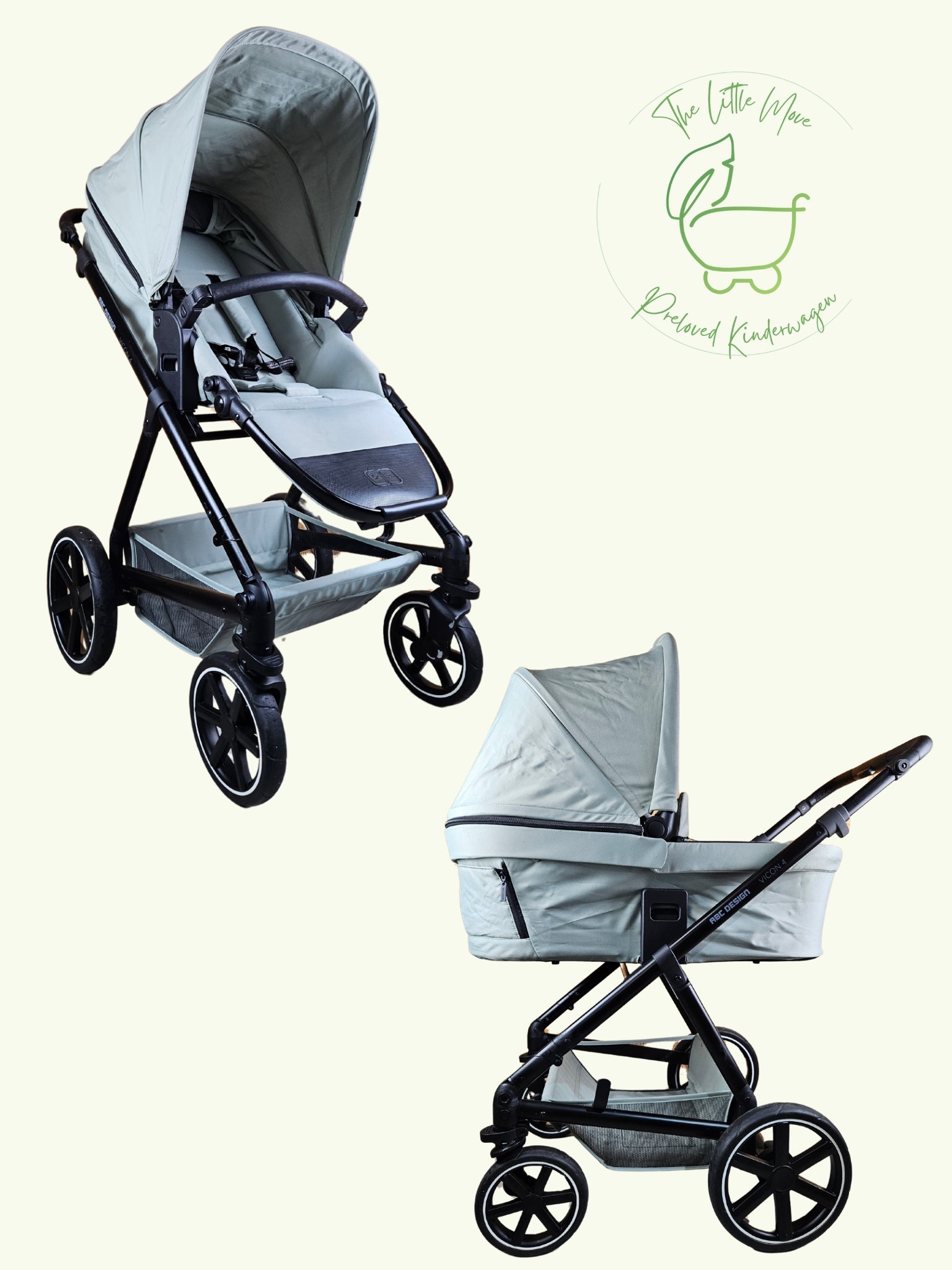 Abc Design - Vicon 4 Kombikinderwagen (sportsitz und Babywanne) - Grün in Gutem Zustand / Gut Kinderwagen 1