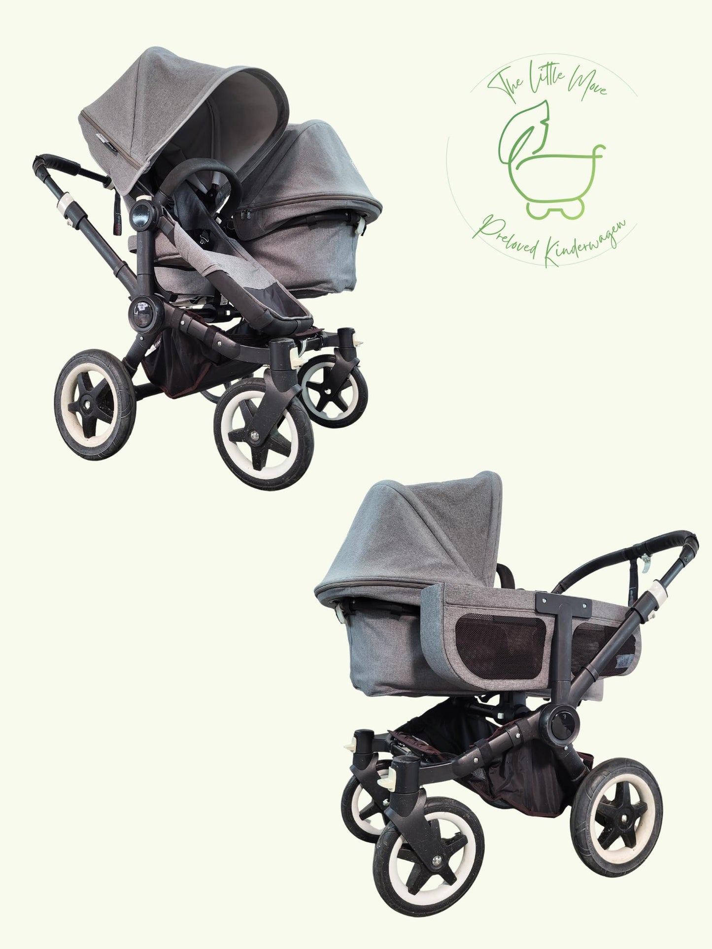 Bugaboo - Donkey 2 Zwillingskinderwagen (2 Sitze / Babywanne) Inkl. Seitliche Gepäcktasche Grau / Gut Kinderwagen 1
